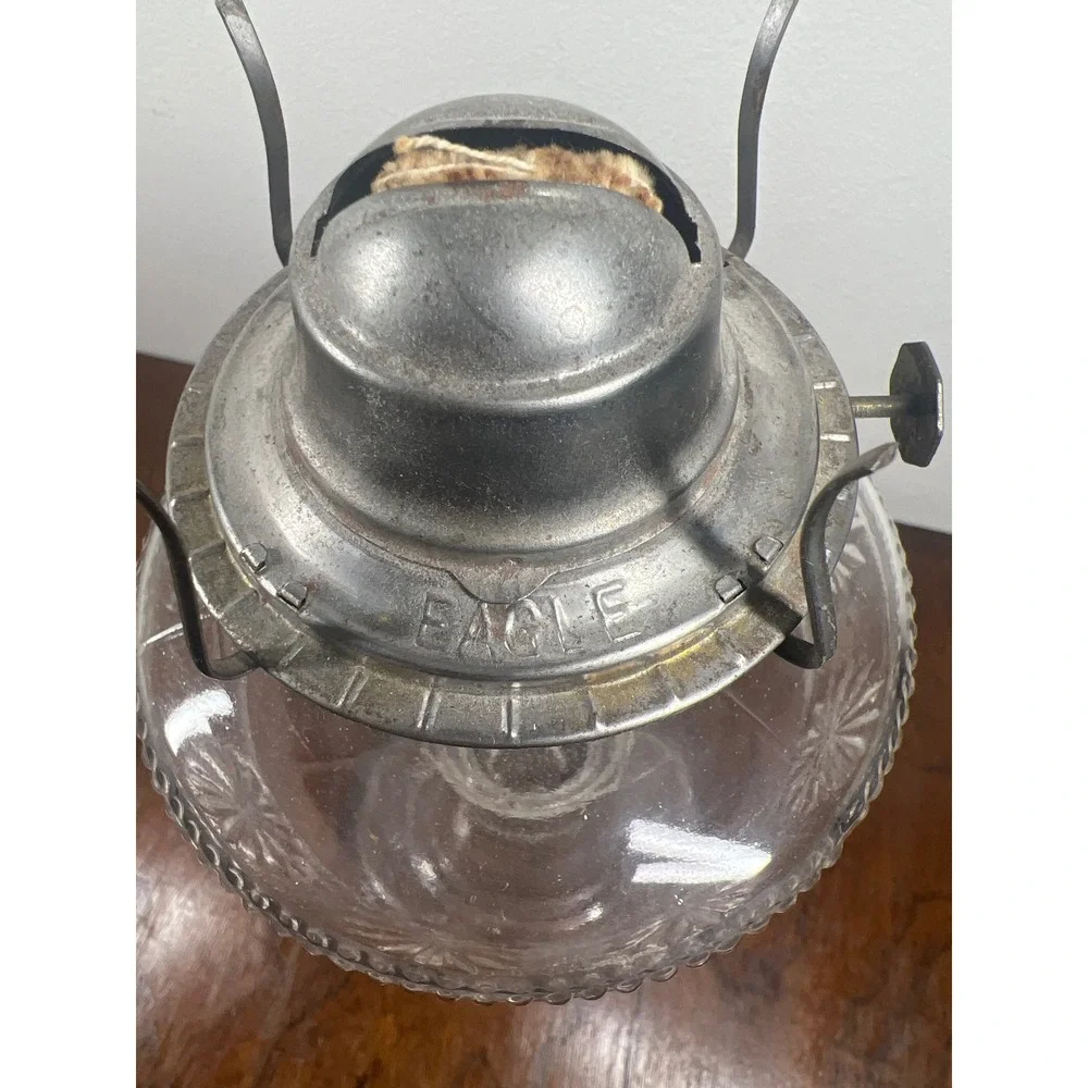 Eagle Oil Lamp Clear Glass Starburst Pedestal Vintage 9